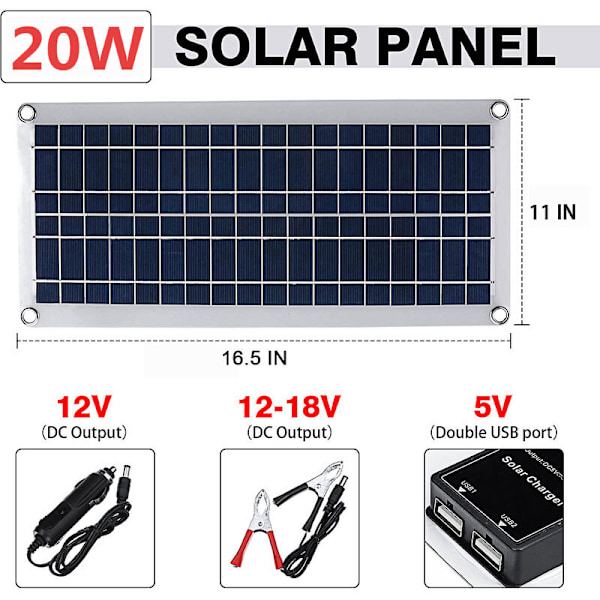 20W Solpanel Kit Batteriladdare 80A LCD Kontroller