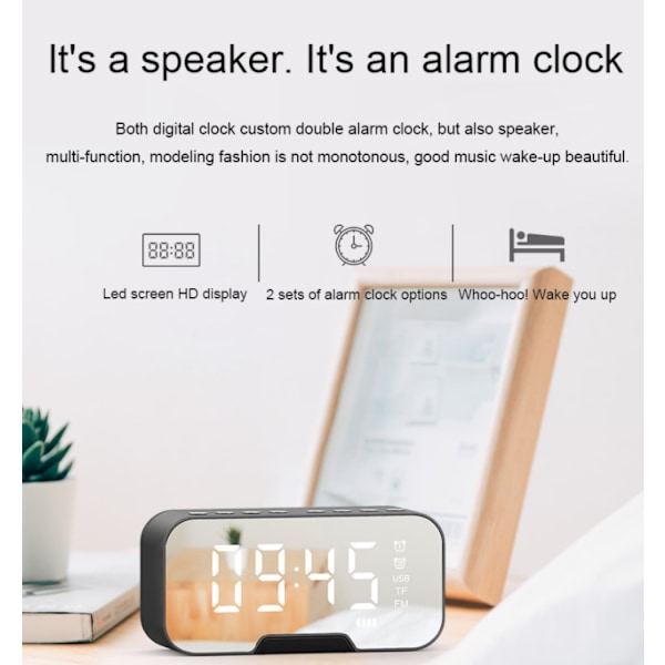 Trådlös Bluetooth-högtalare, Mini Portabel Spegel Väckarklocka Radio Kort Högtalare (Z7 Rosa)