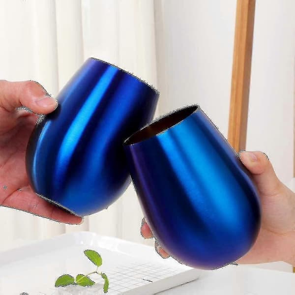 2 stk. stilkløse vinglas sæt holdbare rustfri stålglas Blue