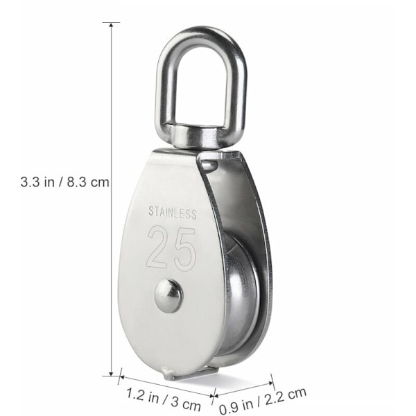 25MM 304 Rostfritt Stål Trissa M25 Lyfttrissa 400kg Enkel Trissa Vridbar Krok Trissa - Silver (2 st)