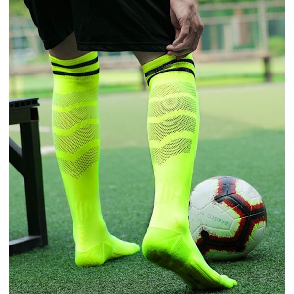 Høje fodboldstrømper til mænd, lange sportsstrømper (Fluorescerende grøn S (Passer til skostørrelse 28-33)),