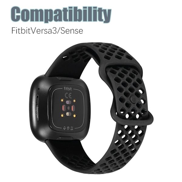Silikonarmband för Fitbit Versa 3 / Fitbit Sense Svart Sort