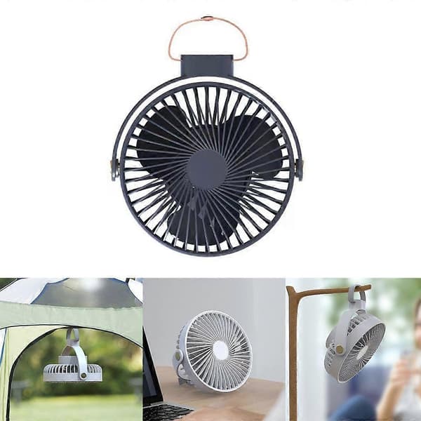 Genopladelig Ventilator Teltventilator med LED Lanterne & Hængekrog til Udendørs Camping