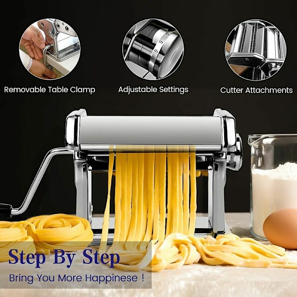 Pastamaskine, Manuel 7 Skalaer, 403 Rustfrit Stål til Tagliolini Fettuccine Lasagne Ravioli Spaghetti (7 Skalaer)