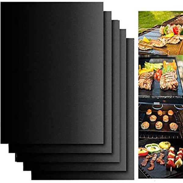5 st Svarta Grillmattor Teflon Glasfiber Ugnsmatta 400*500*0.2mm
