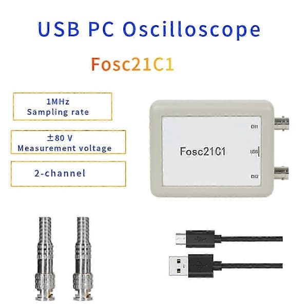Fosc21C1 2-kanals USB PC-oscilloskop 1Mhz samplinghastighed bærbart oscilloskop MCU-udvikling