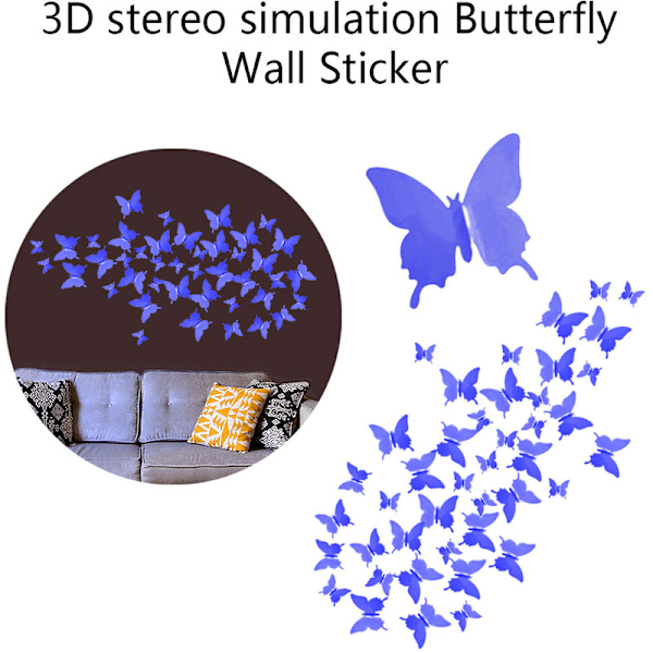 3D Stereo Sommerfugl Vægklistermærke PVC Lavendel PVC Sommerfugl 12 stk