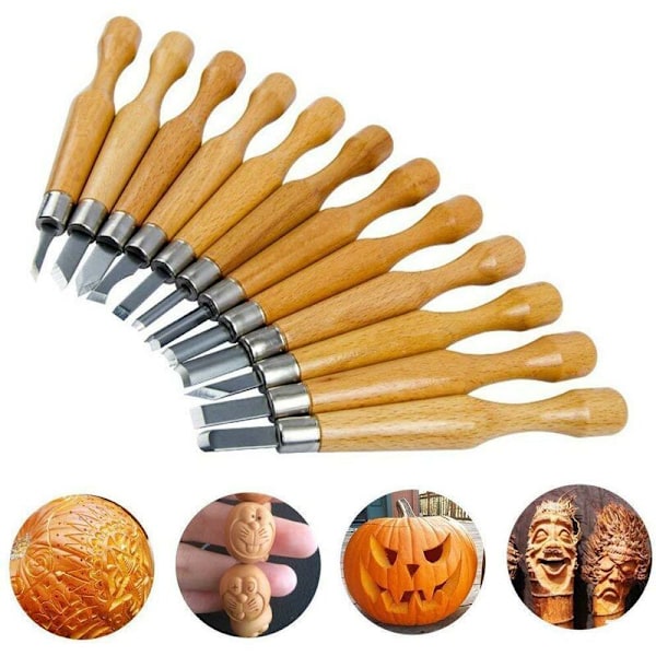 12-delars Snidknivset Handgjort Träsnidknivset 12-delars Snidknivset Kolfiberförpackning