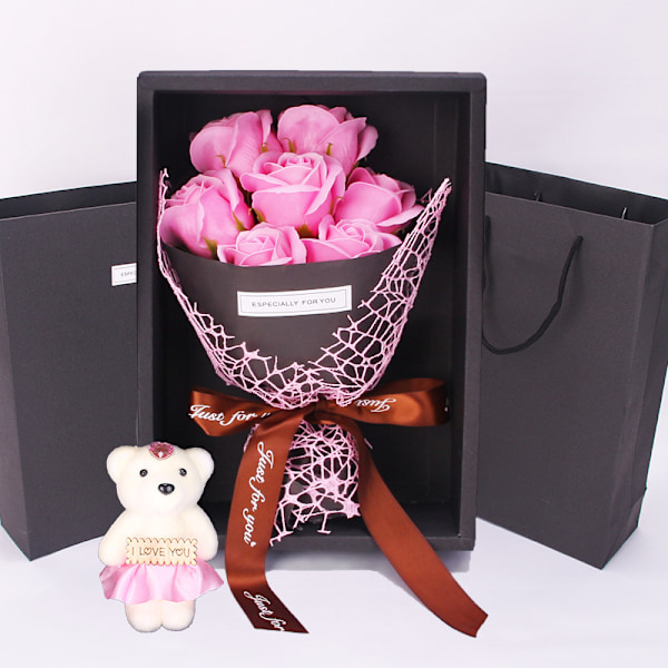 Simulerad 7 Rosor Tvål Bukett Presentförpackning, Kreativ Alla Hjärtans Dag och Julklapp (7 Rosblommor)