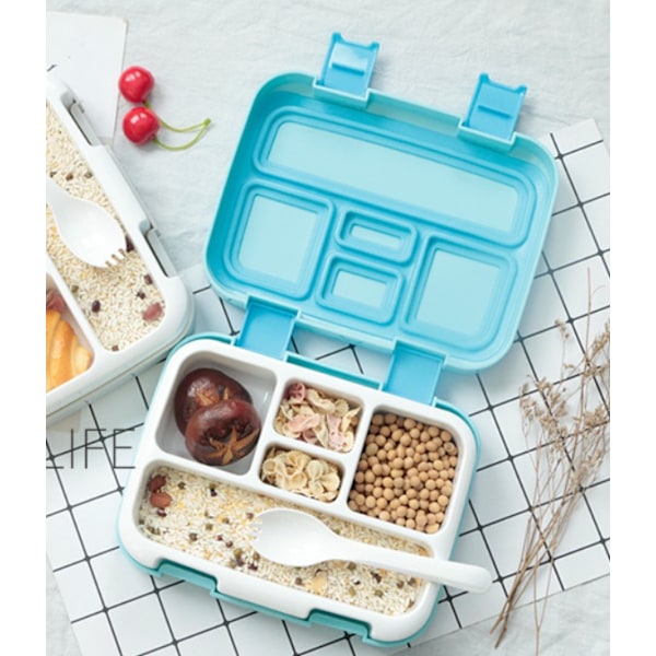 Bärbar Bento-låda med fem fack för barn med lunchlåda Amazon-modell Delad Student Bärbar Lunchlåda (800ml Fyra-fack Blå),
