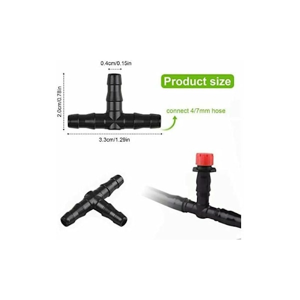 300 stk. 3-vejs T-stykke Konnektorer Tre til Barb Dripper Vandingskonnektor T-konnektor Adapter Slangefitting Sprinkler Barb Dryprør System 4/7mm