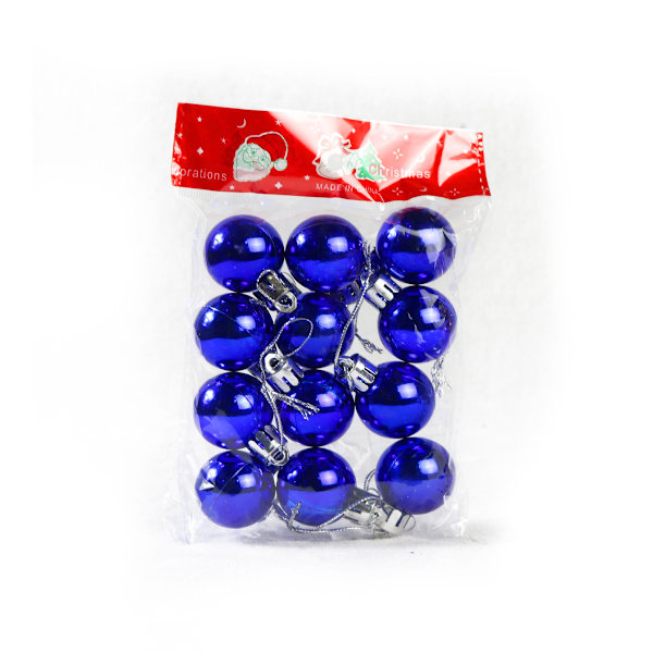 Ett paket med 12 julgranskulor julgransdekorationer förkromad glänsande plast 3 cm (Blå)