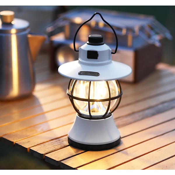 Utomhus Camping Tältlampa Portabel LED Multifunktionell Långvarig Vattentät Retro Hästlampa (1928 Uppladdningsbar Vit)