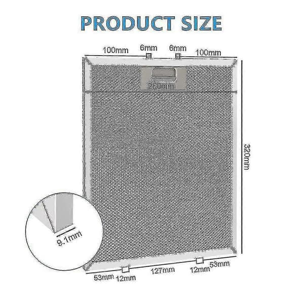 320x260mm Metal Fedtfilter til Emhætte, Udskiftningsfilter til Køkkenemhætte Sølv
