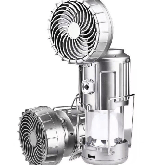 Camping Lampe Ventilator Udendørs Multifunktionel Lanterne (9299 Solar Ventilator Lampe (Sølv))