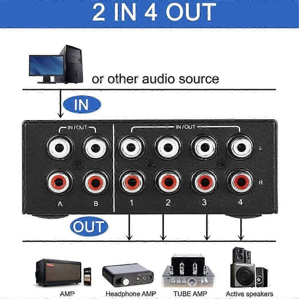 2x4 4x2 RCA Stereo Audio Switch Box Bi-direktionel Lydkanal