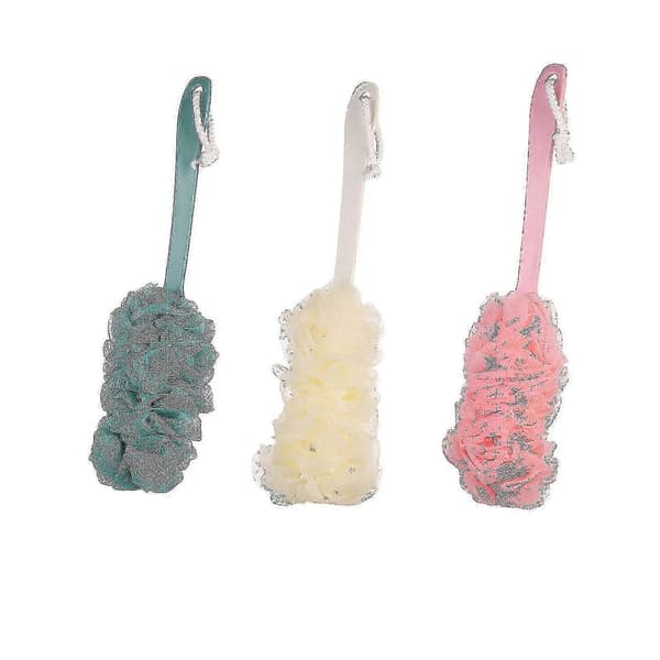 3-pack Duschsvamp med Handtag, Ryggskrubbare, Badborste i Mesh med Långt Handtag