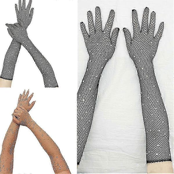 Fiskenet lange handsker til kvinder elegante rhinsten mesh dansehandsker