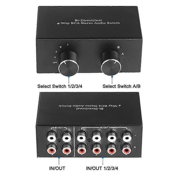 2x4 4x2 RCA Stereo Audio Switch Box Bi-direktionel Lydkanal