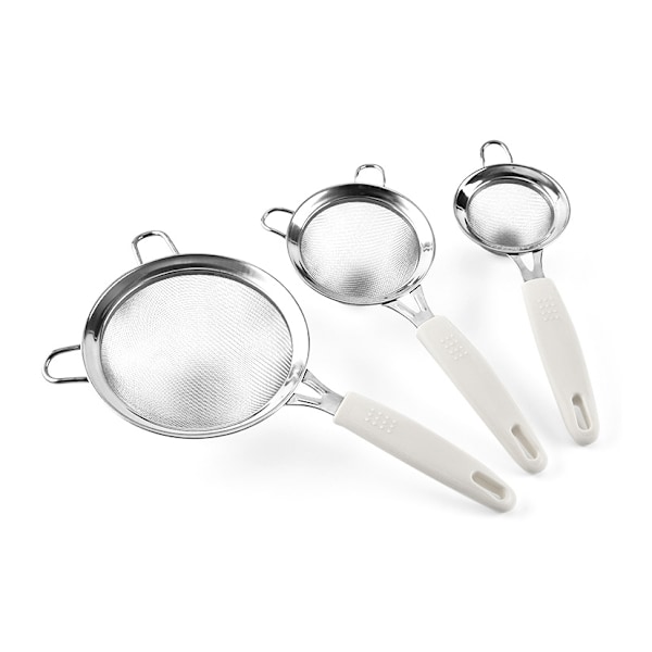 304 Rostfritt Stål Mjölsikt 30 Mesh Dubbel Mesh Bakverktyg 8CM Vitt Handtag,
