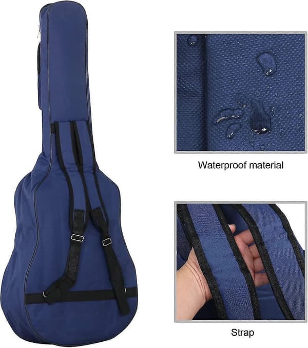 Fullstorlek Gitarväska med Axelremmar, Vattentät Vadderad Väska, Gitartillbehör Blå