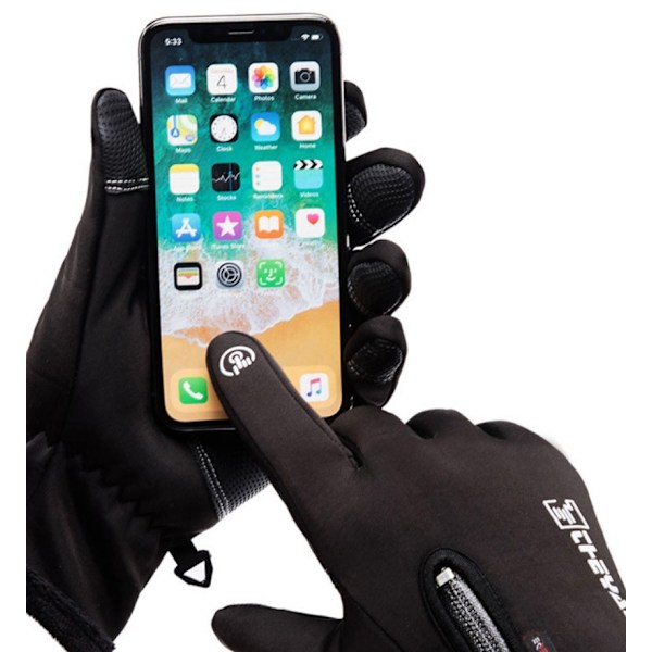Cykelhandsker herre touch screen vindtæt varm vandtæt cykelsport plus fløjl skihandsker herre (Q9063 sort (XL))