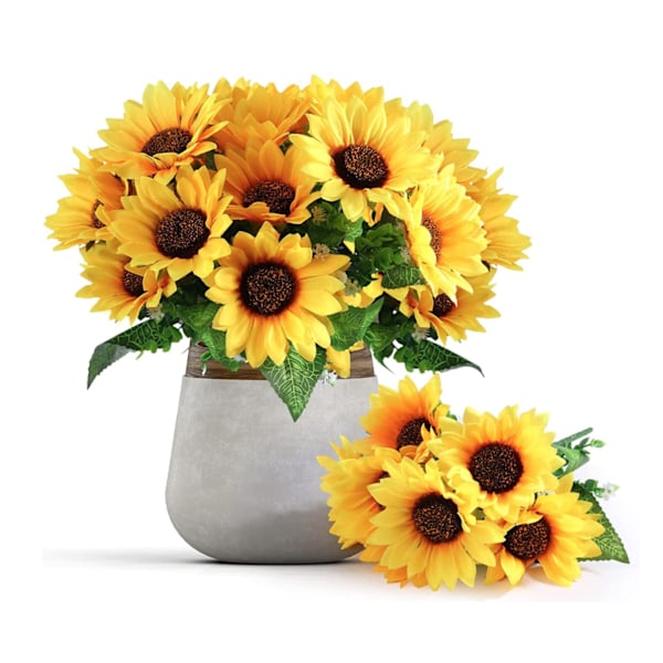 Kunstig solsikkebuket, falsk silke solsikke med stilk, gul kunstig solsikke arrangement bryllup boligindretning