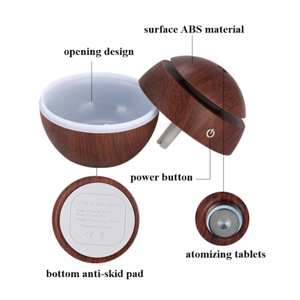USB Bil Aroma Diffuser Luftfugter Træstruktur (Hul Dyb Træ)