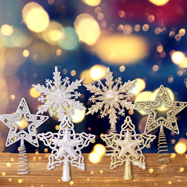 Julgransstjärna Plast Glitterpulver Fancy Toppstjärna Julgran Femuddig Stjärna Snöflinga-C-Guld