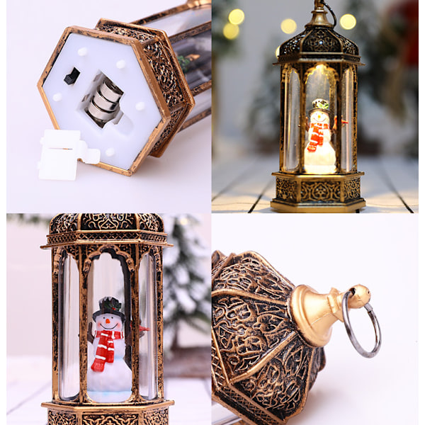 Jul Inomhus Vindlykta, Retro Heminredning, Antik Hexagonal Glas Vindlykta, Ljusstake Dekoration, Snögubbe Stil