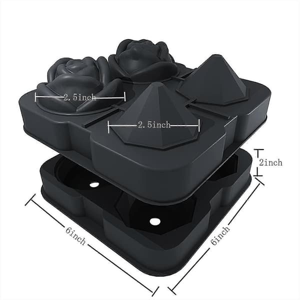 2,5 tommer silikoneisform 2 roser og 2 diamant hulrumsbakke Black