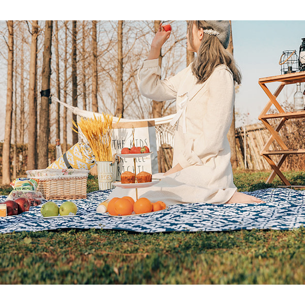 Picnicmåtte Fugtbestandig Måtte Picnic Klud Udendørs Måtte Picnic Forårstur Vandtæt Picnic Bærbar - Blå og Hvid Danny 2*2 m