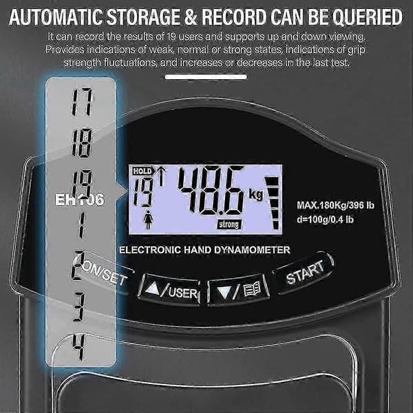 USB Grebsstyrkemåler Digital Dynamometer 180kg/396lbs til Håndgreb