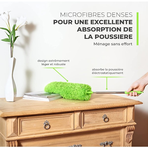 Udtrækkelig støvsamlerlængde 252 cm - Miracle Microfiber støvsamler til støv - Magisk udtrækkelig støvsamler