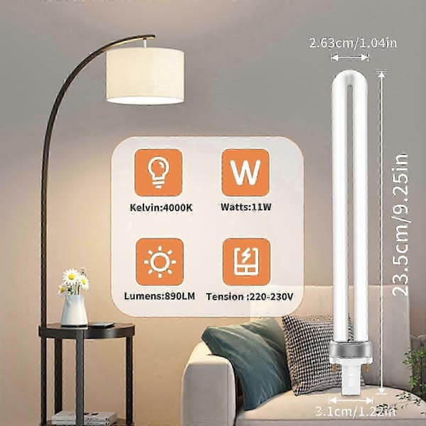2-pack 11W G23 lysrör, 6500K neutralvit, energieffektiv, ögonkomfort, ej dimbar