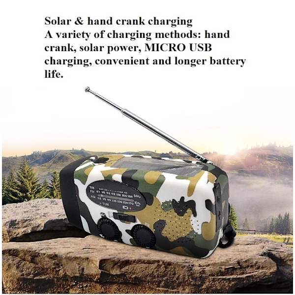 Mini Radio med Handvev och Solcellsladdning med Belysningsfunktion (Blå AM/FM/NOAA 1000mah)