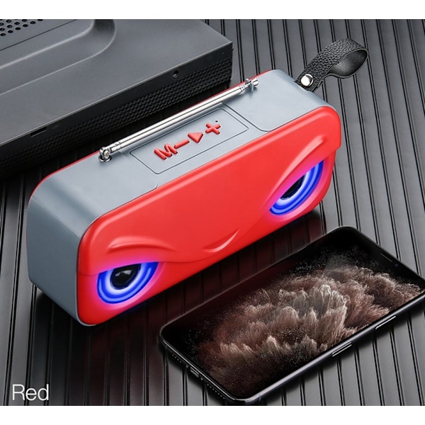 Bluetooth Högtalare Dubbla Högtalare Belysning Portabel Kortradio (Röd),