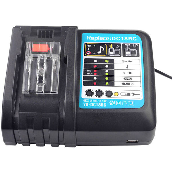 Batterioplader Erstatning for Makita lithium batterioplader til 14.4-18V lithium batteri DC18RC uden widescreen spænding, Europæisk standard,