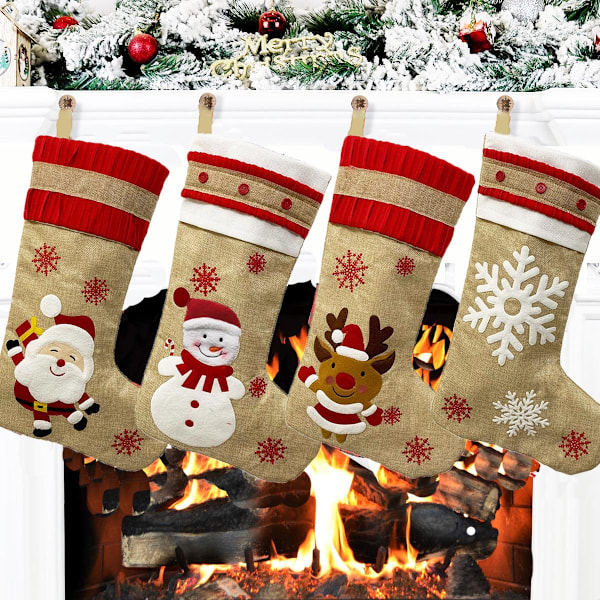 Julesokker i jute, gaveposer, julepynt, julesokker, gaveposer julevedhæng (snefnugdesign)