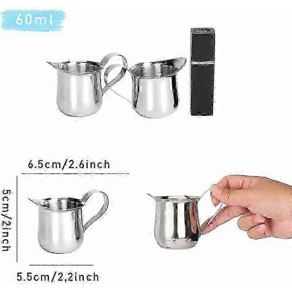 2 stk. 60 ml mælkekande i rustfrit stål, mini kander til at lave Barista Cappuccino