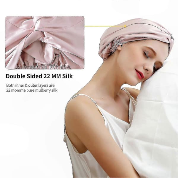 Ren Silke Sovehætte til Kvinder - Blød Natbonnet med Sikker Elastisk Pasform (1 stk., Pink) XL(60cm)