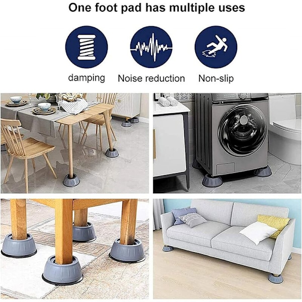 Antivibrationsgummikuddar, 4 stycken tvättmaskinsfötter, antivibrationskuddar, tvättmaskinsfötter, universella för tvättmaskin och torktumlare.