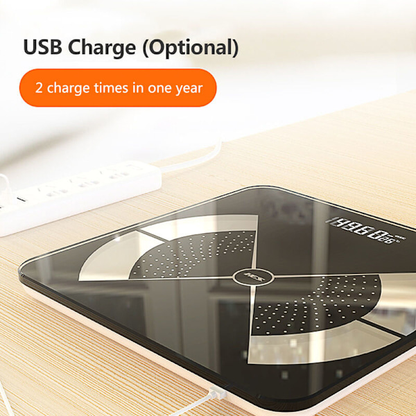Elektronisk vægt, personvægt til hjemmet, elektronisk vægt, sund kropsfedtvægt, USB-opladning (sort 26*26cm)