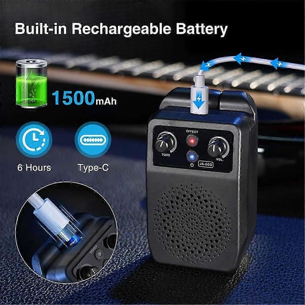Mini elgitarrförstärkare 5W bärbar gitarrförstärkare Bluetooth inbyggd 4 effekter uppladdningsbar liten gitarr