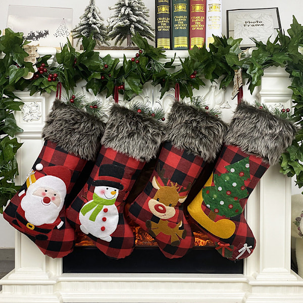 Julstrumpa Presentpåse, Juldekoration, Julstrumpa Set, Julhänge Presentpåse (4 Delar)