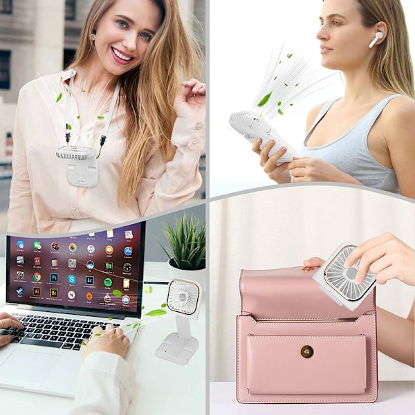 USB Fläkt Mini Fläkt Tyst Handhållen Fläkt Upphängning, USB Uppladdningsbar med 3 Hastigheter, Vikbar och Bärbar Fläkt för Hem, Kontor och Resor (Vit)