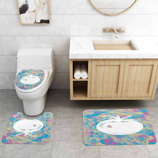 Vesiväri Abstrakti Valkosipuli Suihkuverho Vedenpitävä Paksuuntettu WC-kansi 4 Osainen Liukumaton Tyynynpäällinen Kylpyhuoneeseen, DS1,