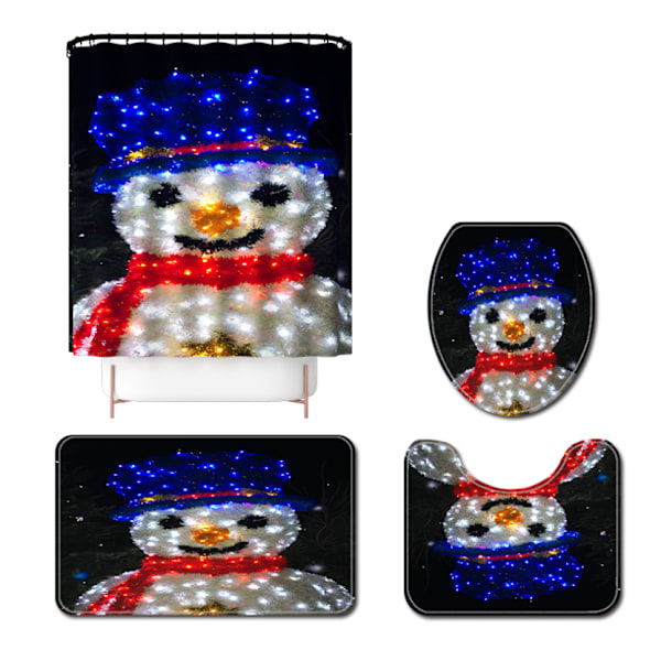 Jouluinen Lumimies Sarja 3D Digitaalinen Tulostus Vedenpitävä Suihkuverho Kylpymatto WC 4 Osainen Set, A05,