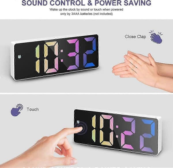 LED digital väckarklocka för sovrum med datum, temperatur och snooze white