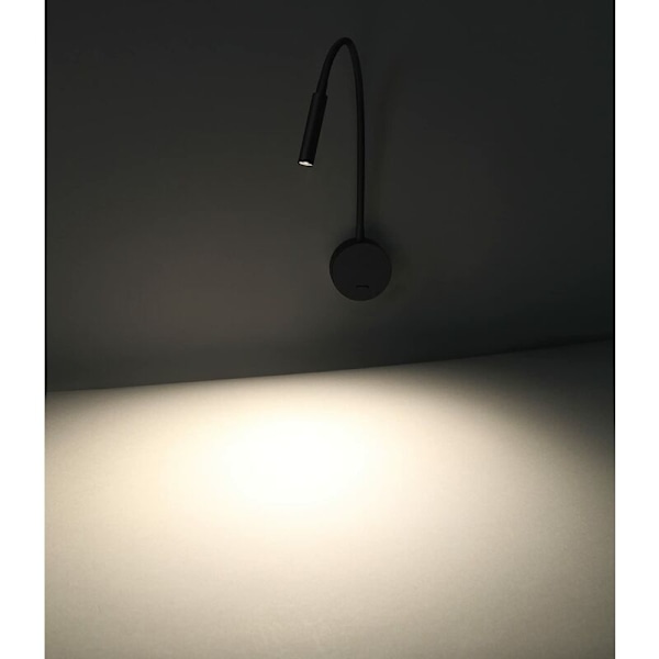 Svart Vägglampa för Läsning, 3W 3000K LED Flexibel Svanhalslampa 240V Väggmonterad Läslampa med Strömbrytare för Sovrum Vardagsrum Inomhus